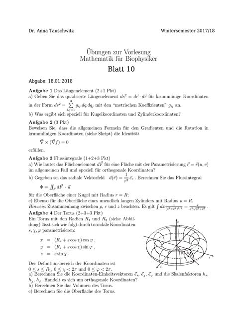 Uebung 10 Übungen zur Vorlesung Mathematik für Biophysiker für