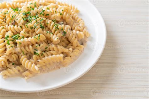 Spirali Or Spiral Pasta Mushroom Cream Sauce With Parsley Italian