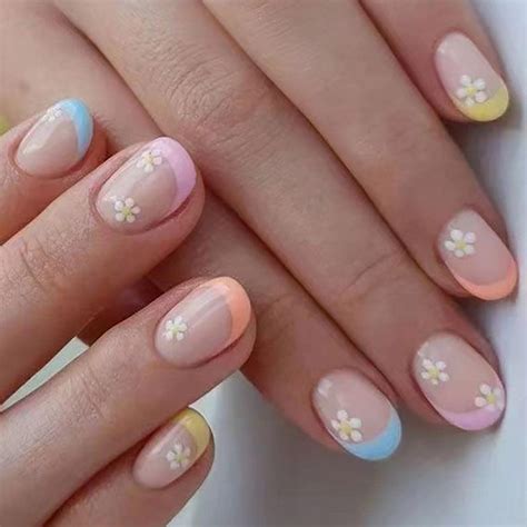 Rikview French Tip Press On Nails Short Fake Nails With