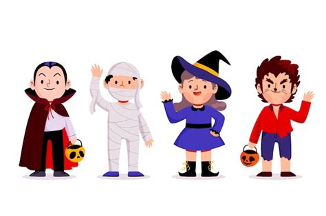 Colecci N De Ni Os De Halloween Dibujados A Mano Vector Gratis