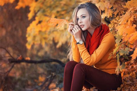 Wallpaper Model Blonde Long Hair Portrait Looking Away Yellow