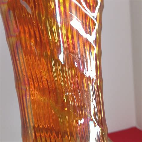 Swung Marigold Carnival Glass By Imperial Vintage Ripple Style Vase 12 Ebay