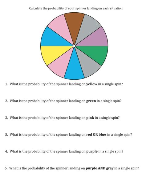 Free Probability Spinners Worksheet Download Free Probability Spinners