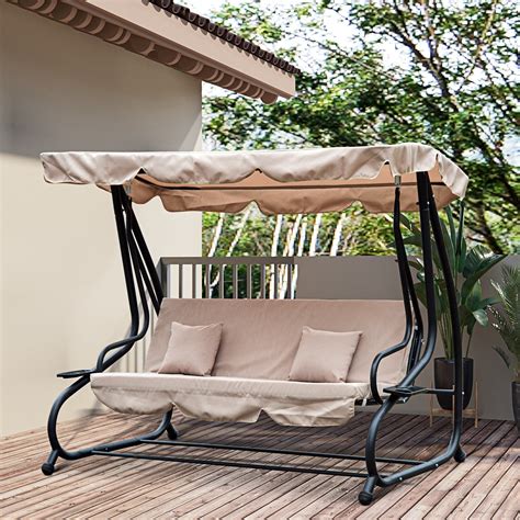 Seat Outdoor Swing Bed With Canopy Porch Patio Canopy Swing Bench