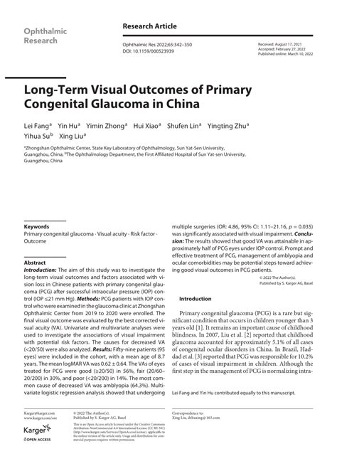 Pdf Long Term Visual Outcomes Of Primary Congenital Glaucoma In China