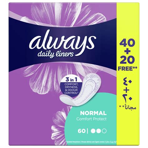 Always Daily Liners Comfort Protect Pantyliners, Normal, 60 Count | Buy at Best Price from Mumzworld