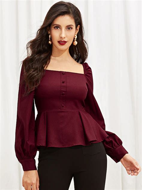 Shein Peplum Top Burgundy Blouses For Women Peplum Top Dressy Tops