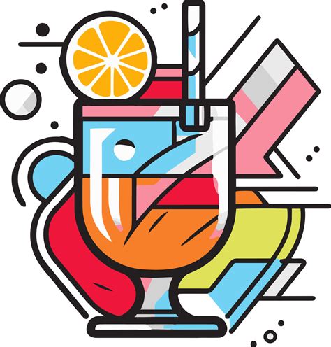 Hand Drawn vintage cocktail logo in flat line art style 24786872 PNG