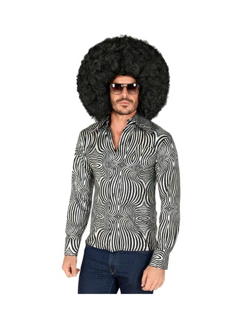 Chemise Disco Homme Holographique Noir Et Argent Grande Taille