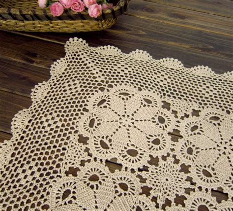 Amazon Damanni Beige Cotton Handmade Crochet Lace Tablecloth