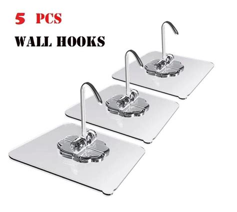 5 Hooks Self Adhesive Strong Sticky Heavy Duty Wall Seamless