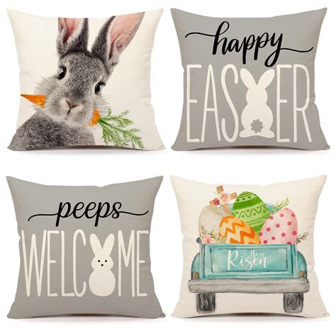 Easter Pillow Covers 16x16 Set Of 4 Easter Decorations For Spring Farmhouse Pillows Easter