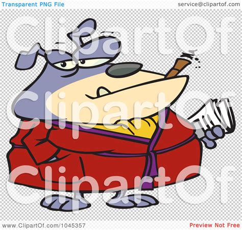 Royalty-Free (RF) Clip Art Illustration of a Cartoon Bulldog Smoking A Cigar In His Robe by ...