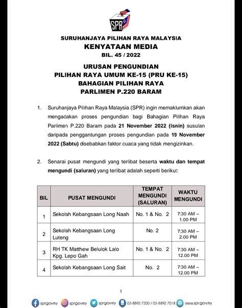 Suruhanjaya Pilihan Raya Malaysia On Twitter Kenyataan Media