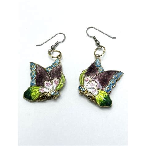 Vintage Cloisonne Butterfly Earrings Gem