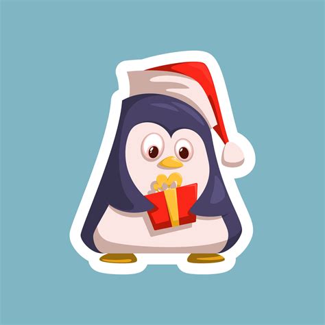 Cartoon penguin with a Christmas gift. 14751364 Vector Art at Vecteezy