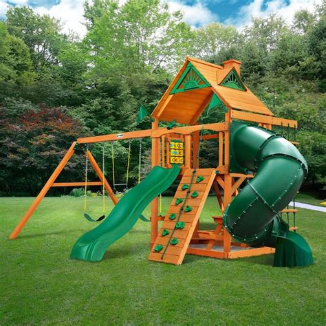 Gorilla Playsets Mountaineer Wooden Outdoor Playset with 2 Slides ...