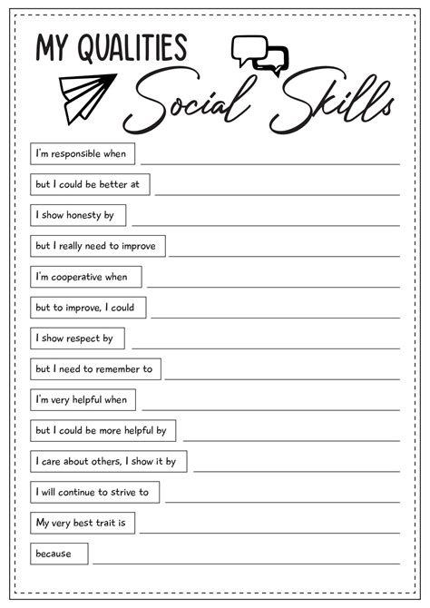 My Qualities Social Skills Worksheets Coping Skills Activities Teen