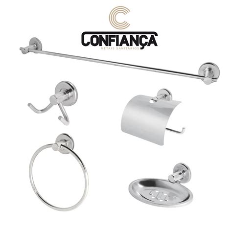 Kit Acessórios Para Banheiro de Metal Aço Inox 5 Peças Stander Cd 4080