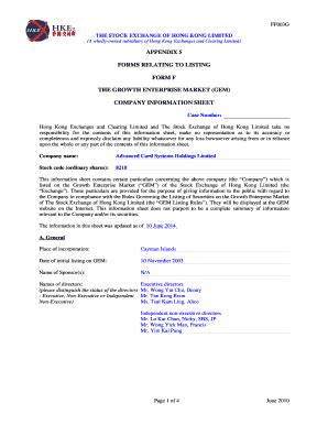 Fillable Online Appendix Forms Relating To Listing Form F The Fax