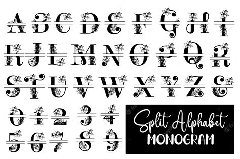 Split Monogram Alphabet Svg Bundle A à Z Et 0 à 9 Split Monogram Alphabet Svg Bundle Vecteur