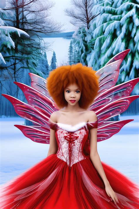 Beautiful Cute Winter Fairy Princess Red Hear Afro Wearing Princess