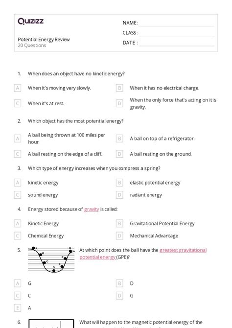 50 Spring Potential Energy And Hookes Law Worksheets For 10th Grade On Quizizz Free And Printable