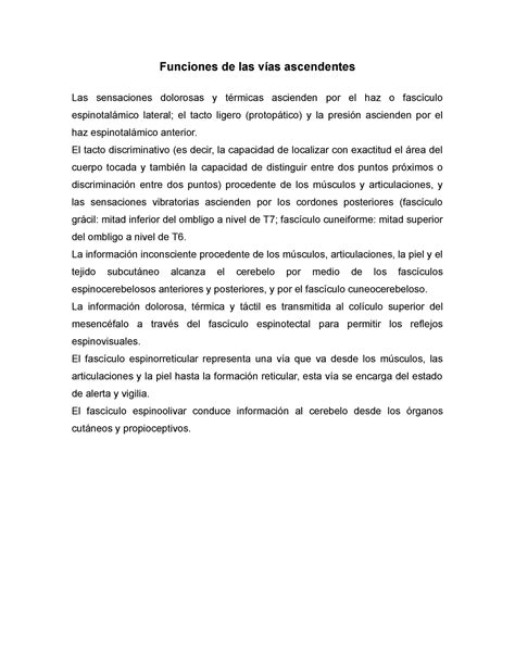 Funciones De Las Vías Ascendentes Funciones De Las Vías Ascendentes Las Sensaciones Dolorosas