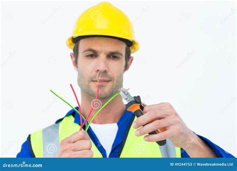 Handsome Electrician Cutting Wire with Pliers Stock Image - Image of ...