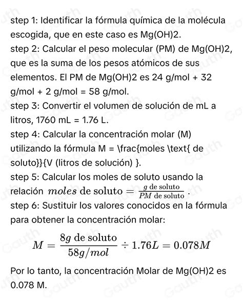 Solved Determinar la concentración Molar de la molécula escogida en la