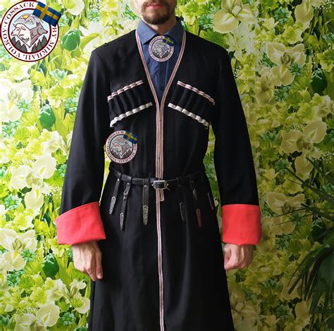 Black Chokha Traditional Coat Man Dress Costume Cossack And Caucasus Noble Ethnic Clothes Of