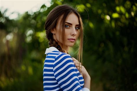 P Ann Nevreva Face Long Hair Women Outdoors Blue Eyes Looking