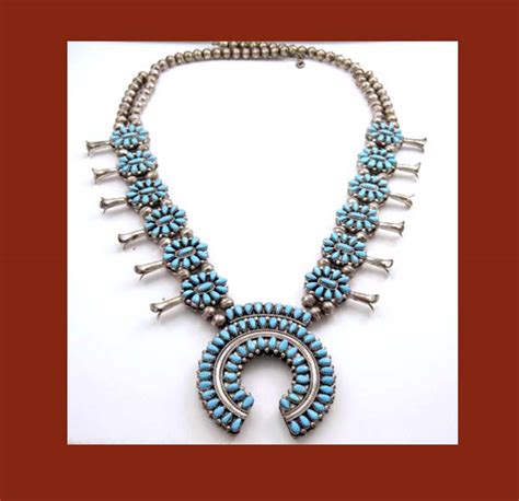 Zuni Reversible Squash Blossom Petitpoint Turquoise And Coral Necklace