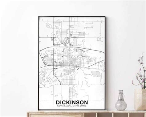 DICKINSON North Dakota ND Map Poster Black White Hometown City - Etsy