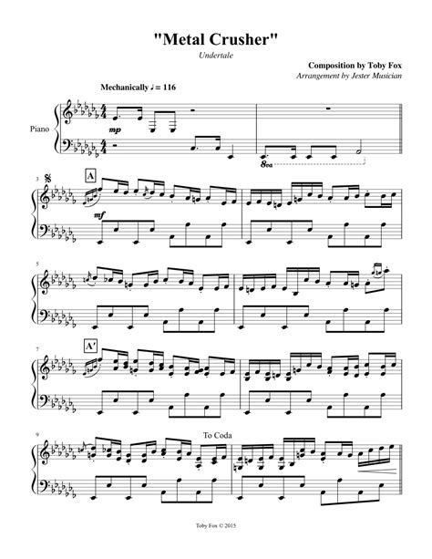 Undertale 050 Metal Crusher Sheet Music For Piano Solo