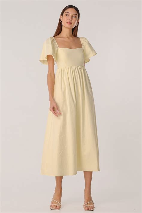 Lucinda Padded Flutter Sleeve Midaxi Dress Lemonade Lovet