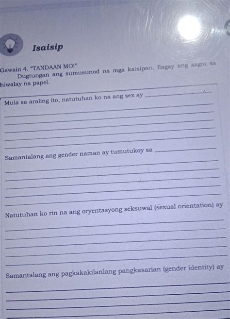 Gawain Tandaan Mo Dugtungan Ang Sumusunod Na Mga Kaisipan Ilagay