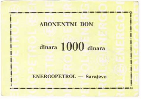 1000 Dinara Energopetrol Voucher Bosnia Y Herzegovina Numista