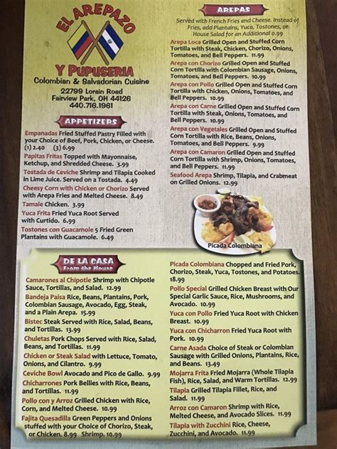 Menu At El Arepazo Y Pupuseria Restaurant Fairview Park