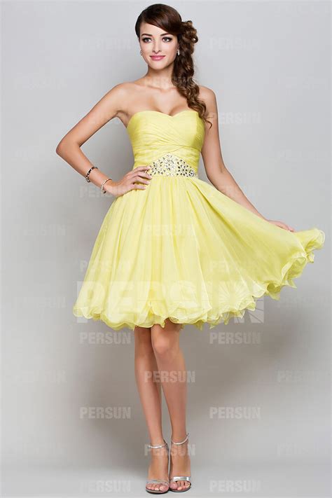 Robe Demoiselle D Honneur Jaune Courte Bustier Coeur Robespourmariage Fr