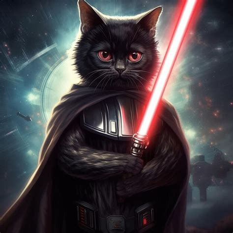 Premium Photo Star Wars Cat With Lightsabed Lightsabed In Front Of A