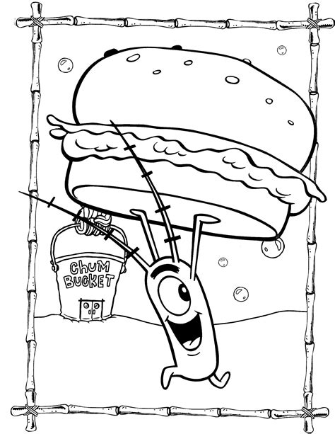 Spongebob Coloring Pages Plankton With Krabby Patty Spongebob