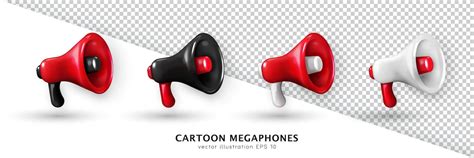 Premium Vector Set Of Red White And Black 3d Megaphones Loudspeakers Isolated On White And