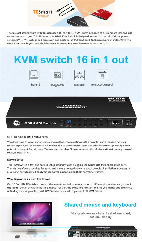 TESmart HDMI kvm Switch 4K UHD 3840x2160@60Hz 16x1, 16 in 1 Out KVM HD | TESmart