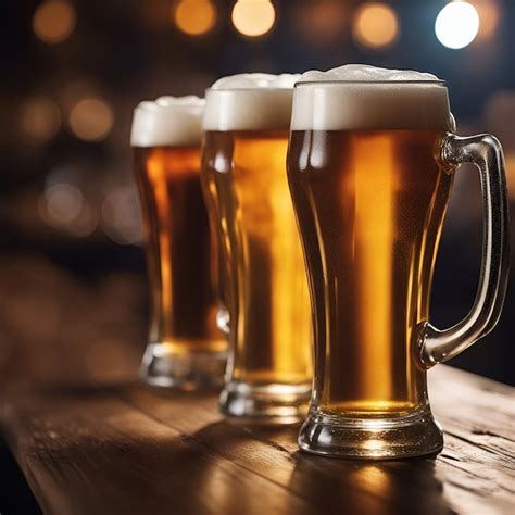 Tres Grandes Vasos De Cerveza De Barril Perfectamente Alineados Dominan