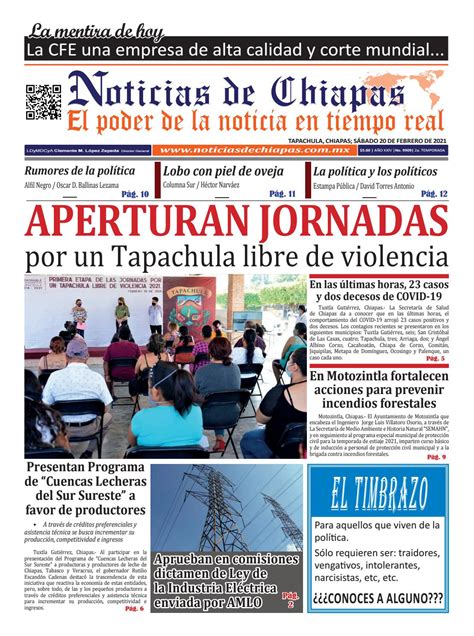 Peri Dico Noticias De Chiapas Edici N Virtual S Bado De Febrero De