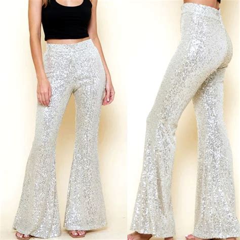 Sequin Flare Pants Champagne Bell Bottoms Shiny Sparkle Pants Harem Pants Flare Legging