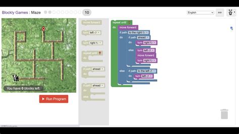 Blockly Game Maze Level 10 Solution Shortest Path YouTube