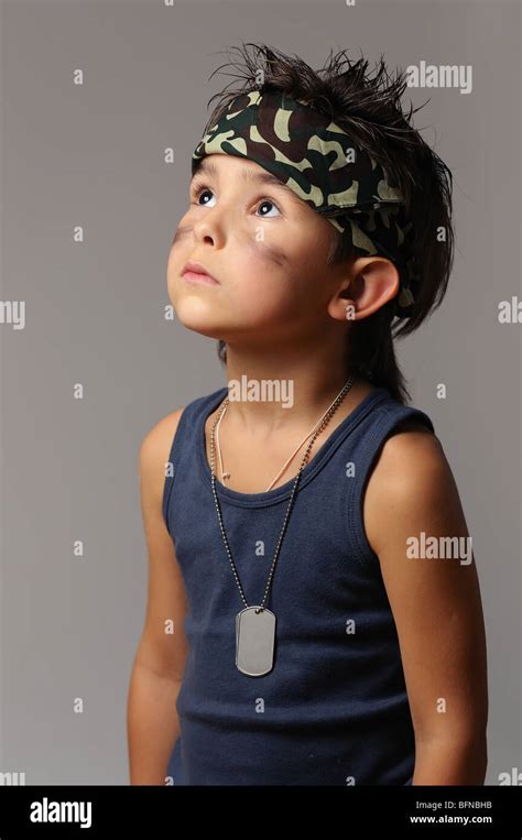 Military kid in bandana with dog tag Stock Photo - Alamy