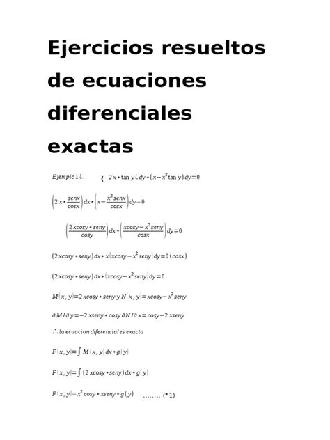 Ejercicios Resueltos De Ecuaciones Diferenciales Exactas Relaciones Matematicas Cantidad